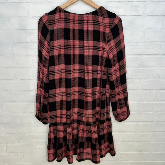 Cloth & Stone Anthropologie Plaid Drop Waist Pink Black Plaid Dress -sz XS/S - Picture 2 of 5
